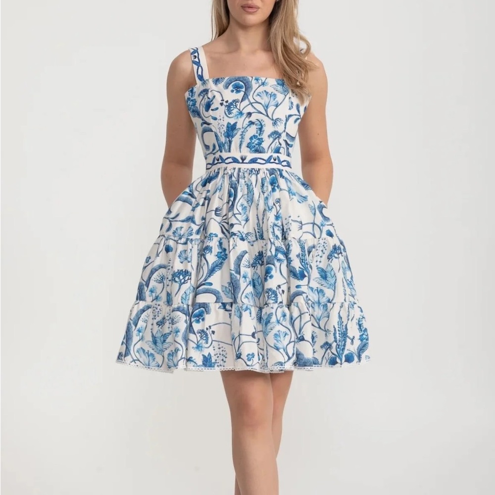Chic Blue and White Floral Mini Dress